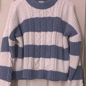 Blue and white stripped winter sweater.